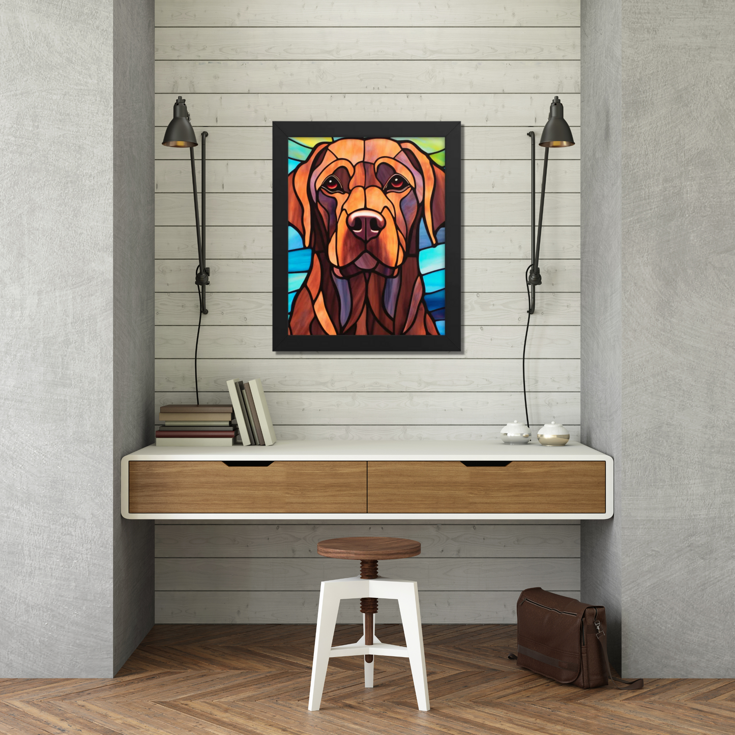 Chocolate Labrador Stained Glass Look Framed poster