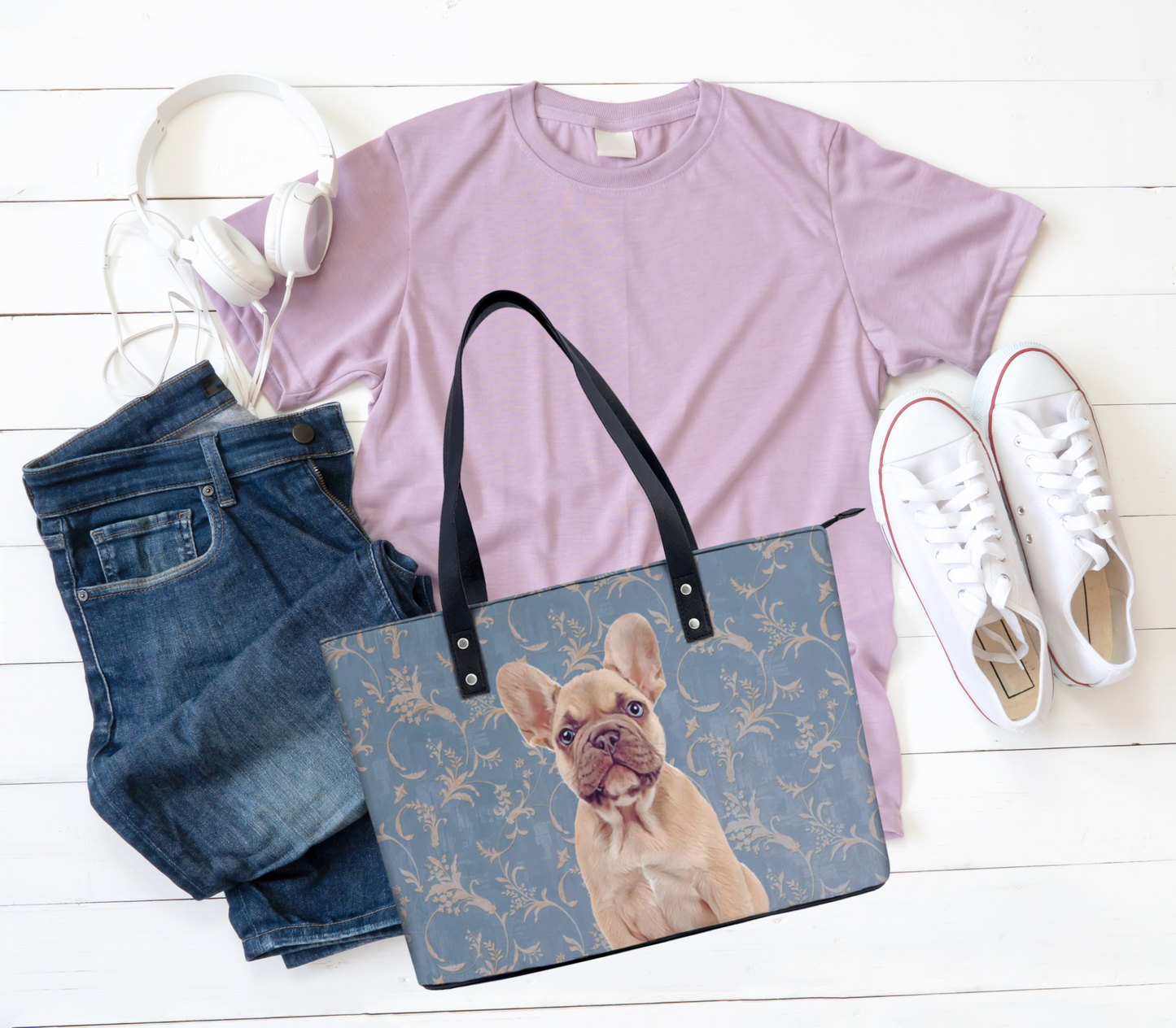 French Bulldog PU Leather Handbag Tote