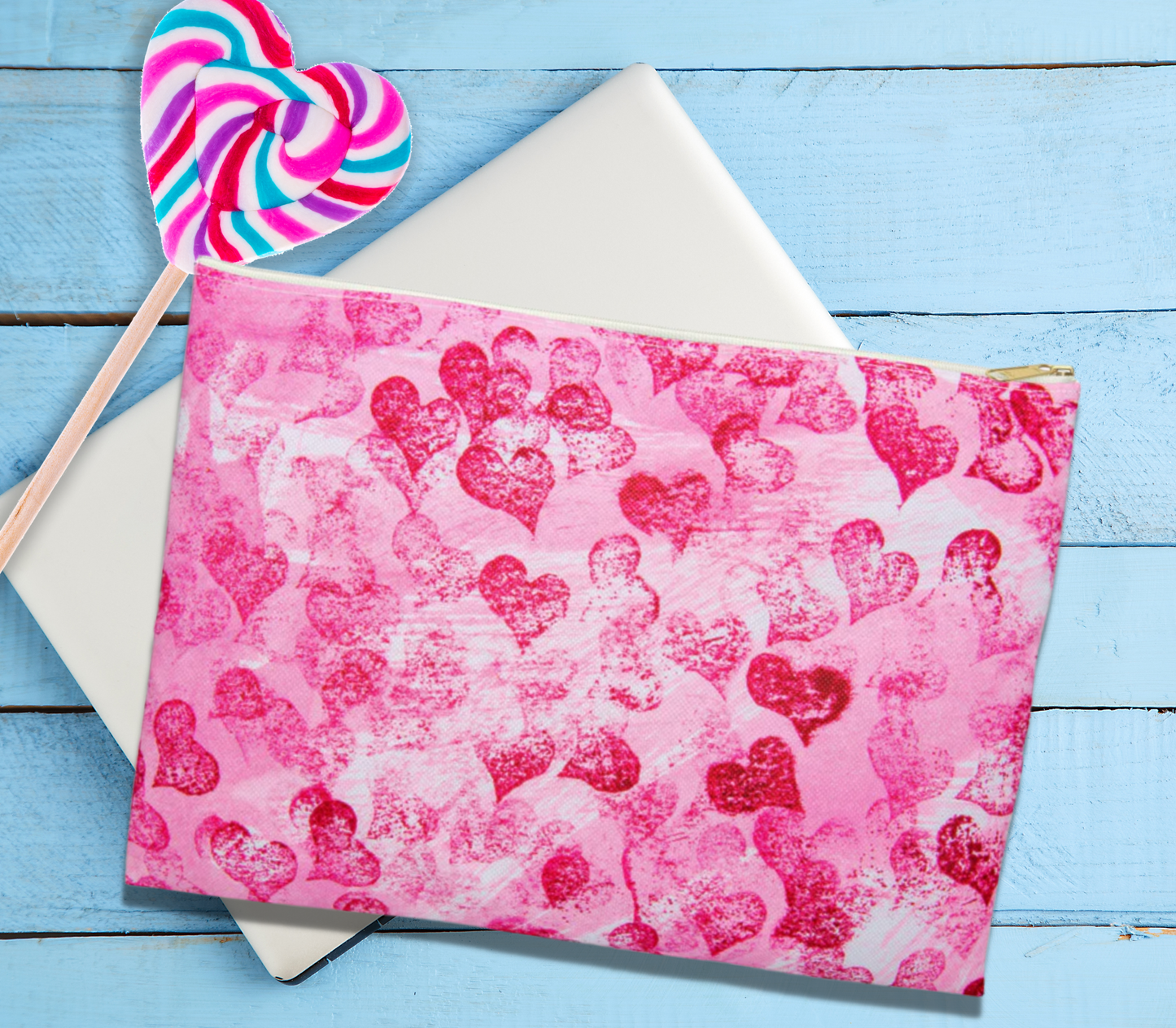 Pink Hearts Grunge Accessory Pouch