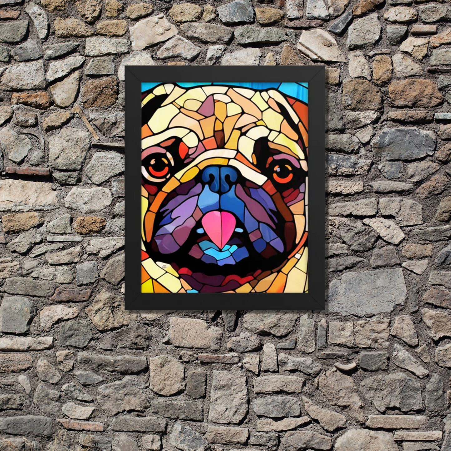 Pug Stained Glass Look Framed poster