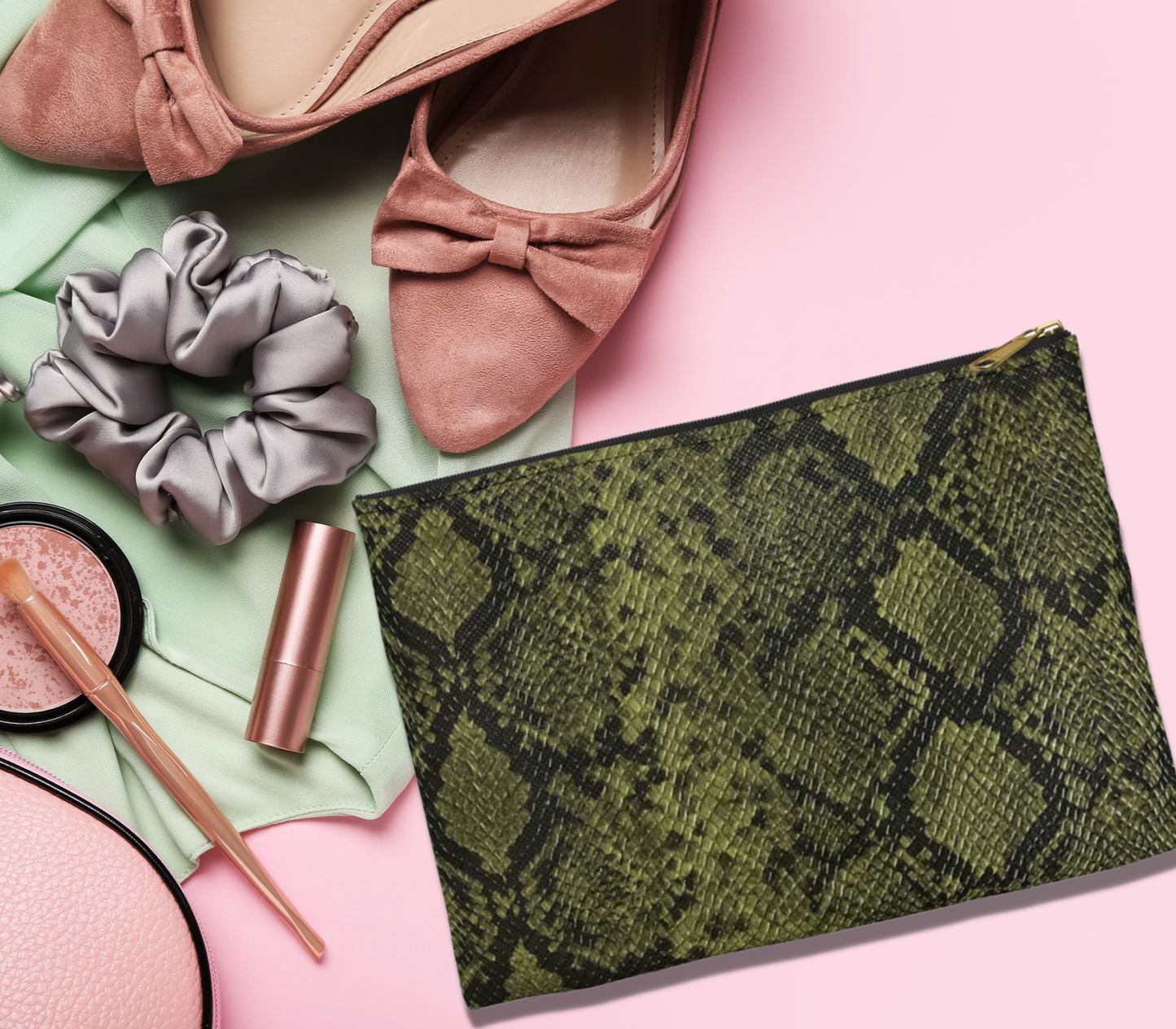 Faux Python in Green Accessory Pouch