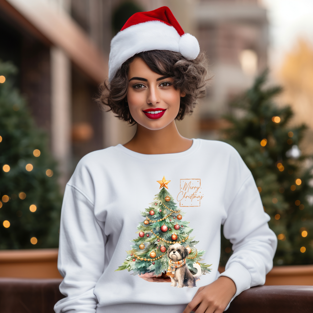 Merry Christmas Shih Tzu Unisex Heavy Blend™ Crewneck Sweatshirt