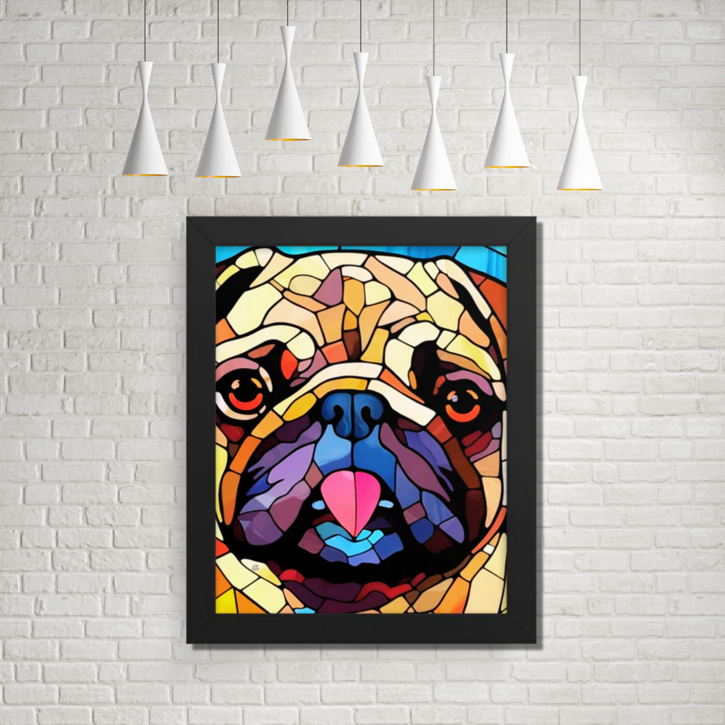 Pug Stained Glass Look Framed poster