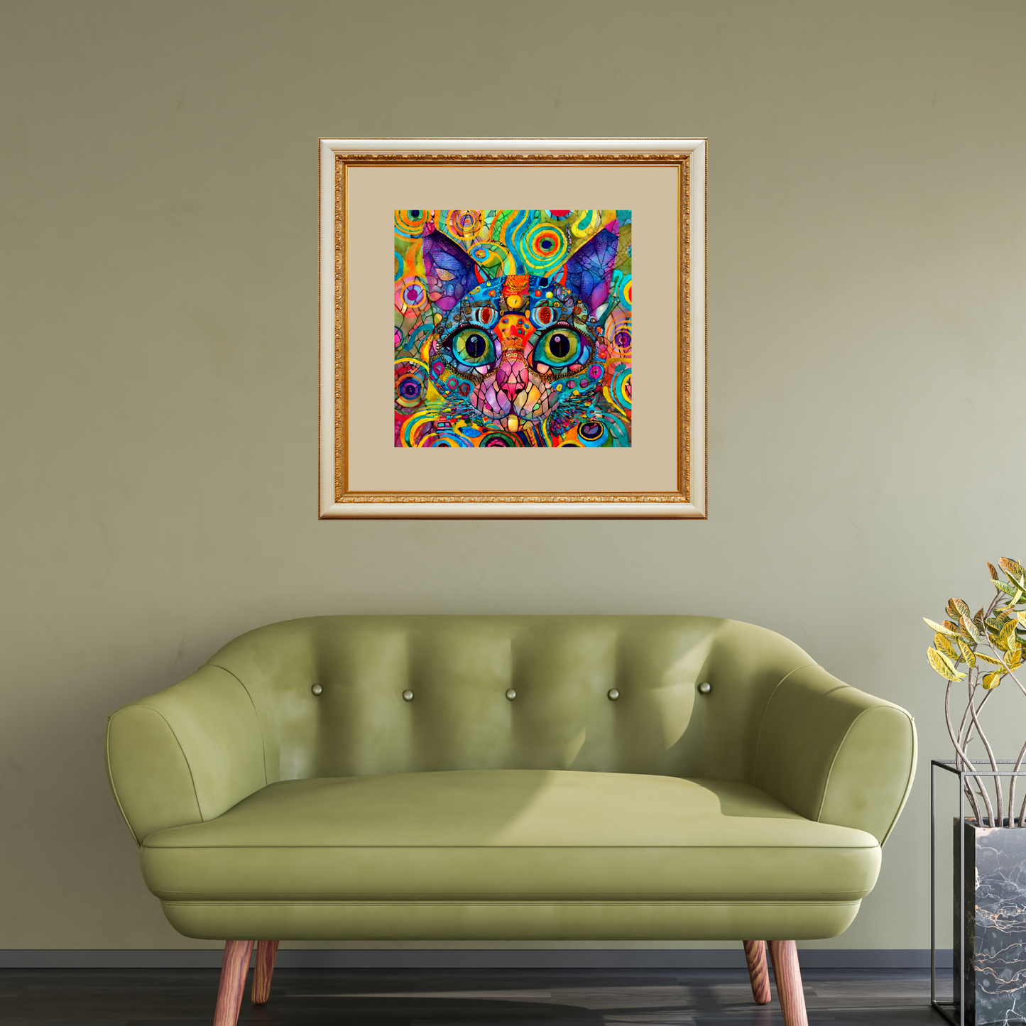 Fancy Boho Abstract Maximalist Colorful Cat Poster