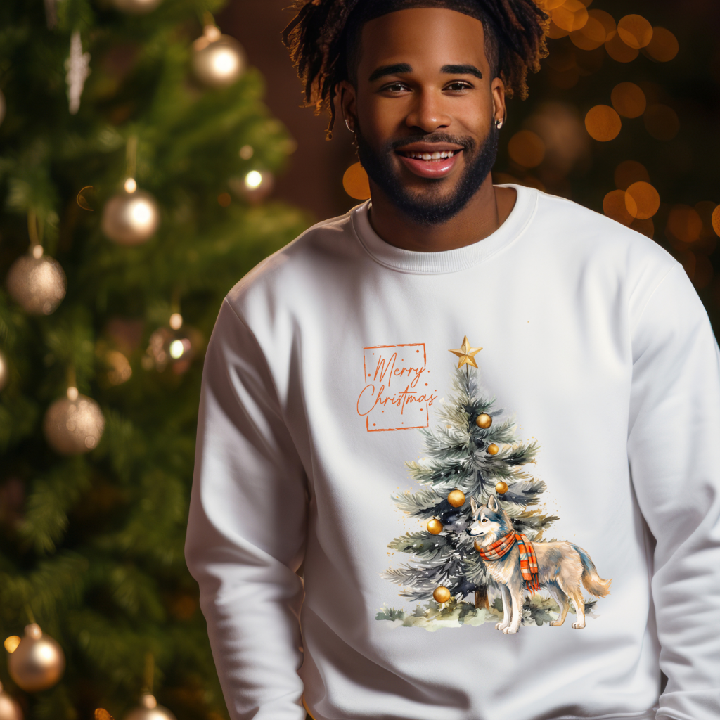 Merry Christmas Siberian Husky Unisex Heavy Blend™ Crewneck Sweatshirt