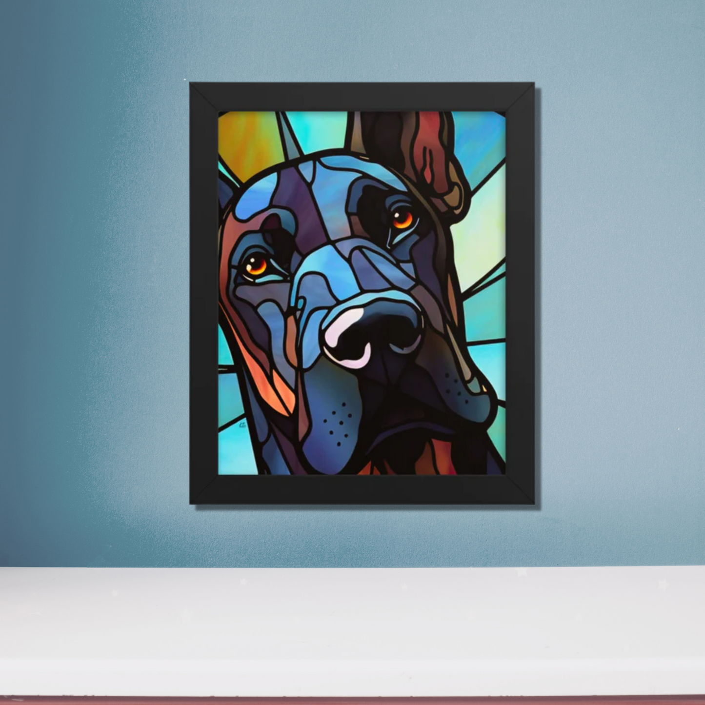 Great Dane Stained Glass Look Framed poster