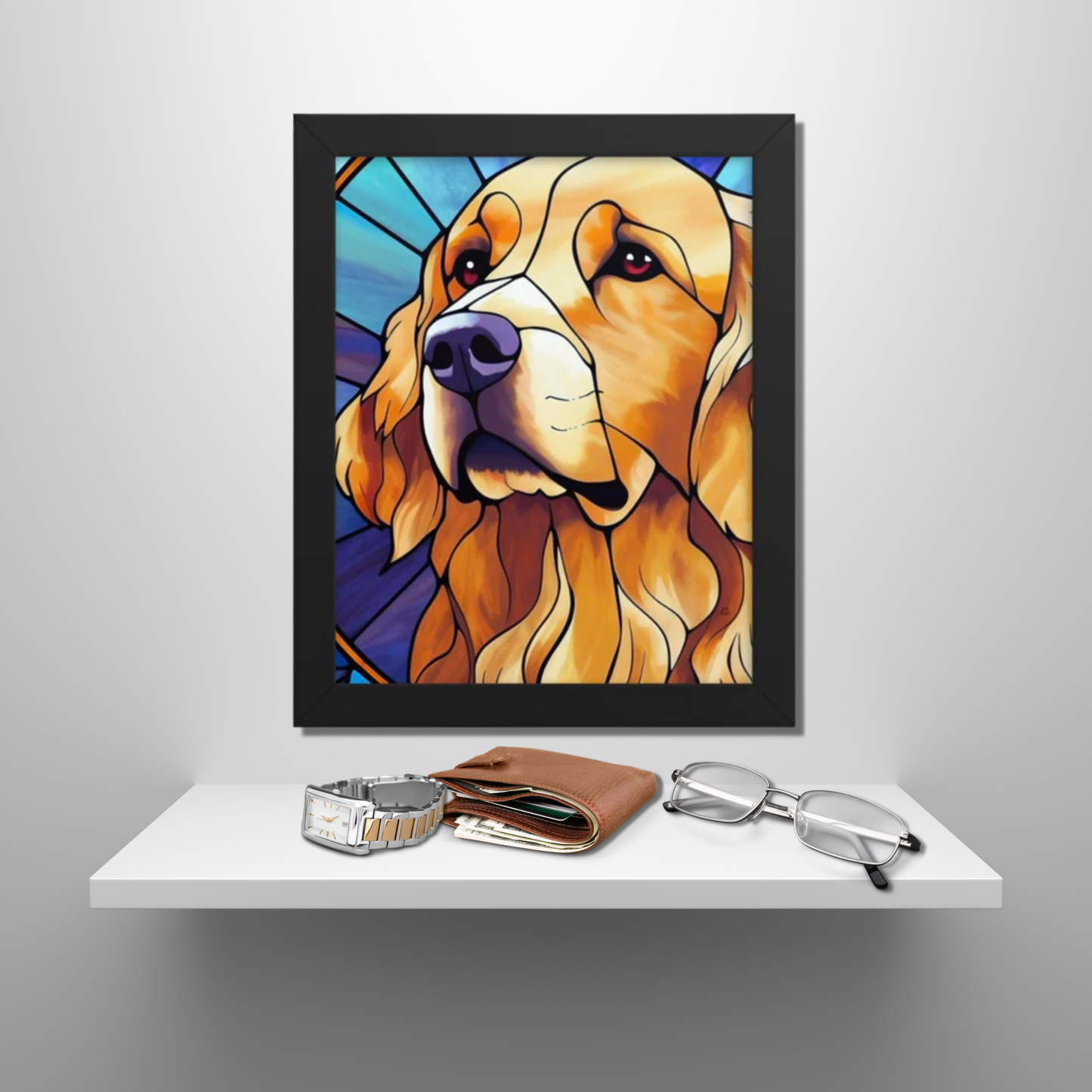 Golden Retriever Stained Glass Look Framed poster