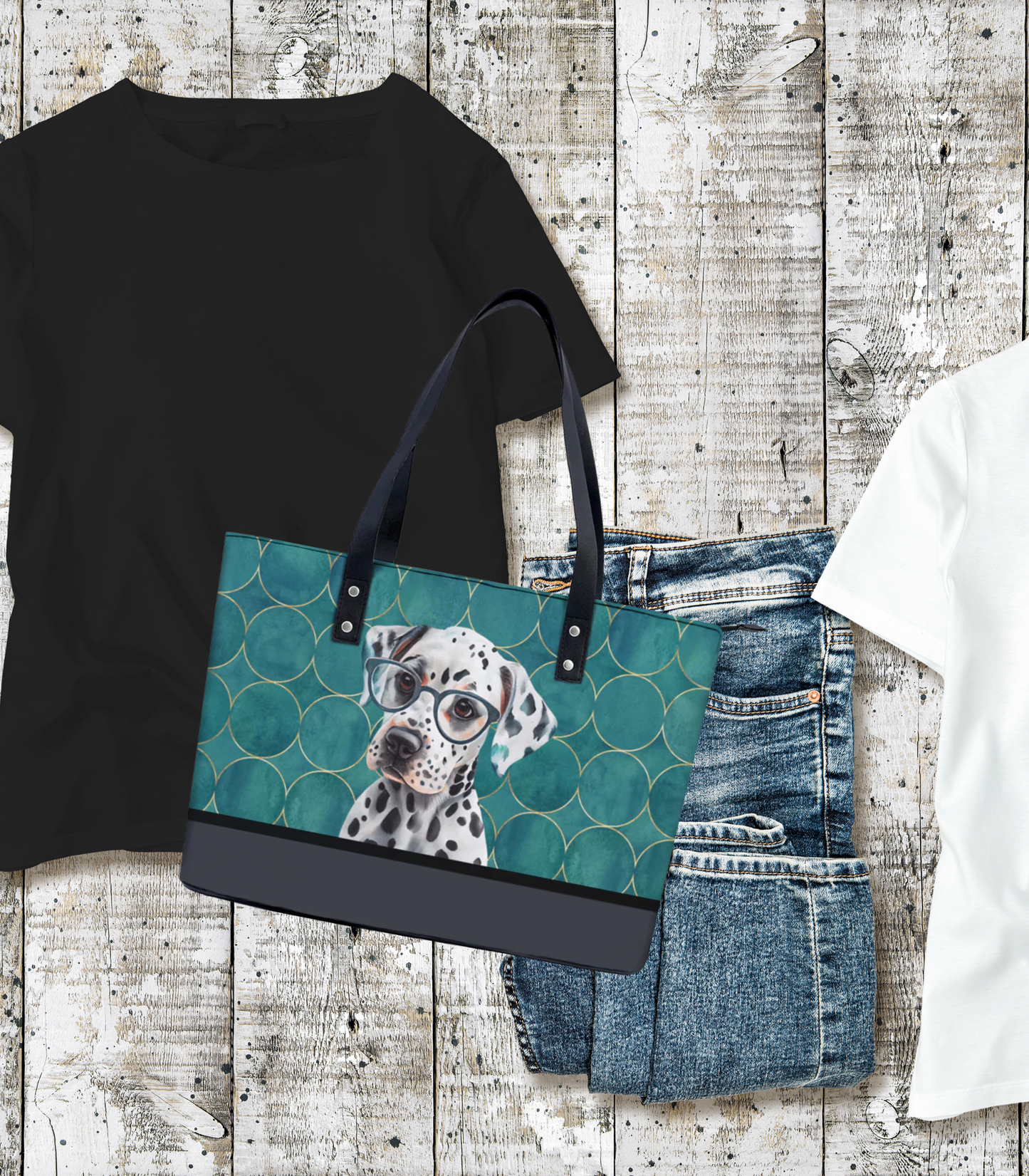 Dalmatian in Glasses PU Leather Handbag Tote