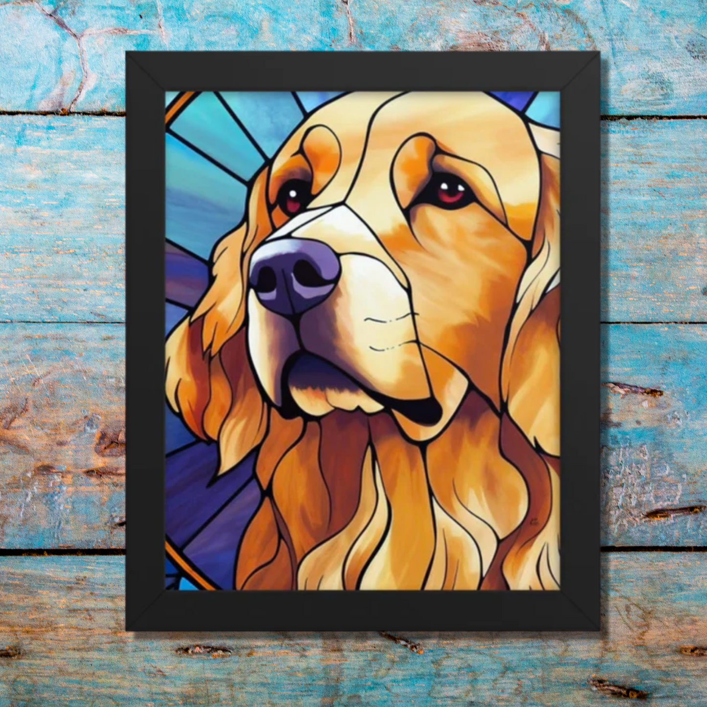 Golden Retriever Stained Glass Look Framed poster