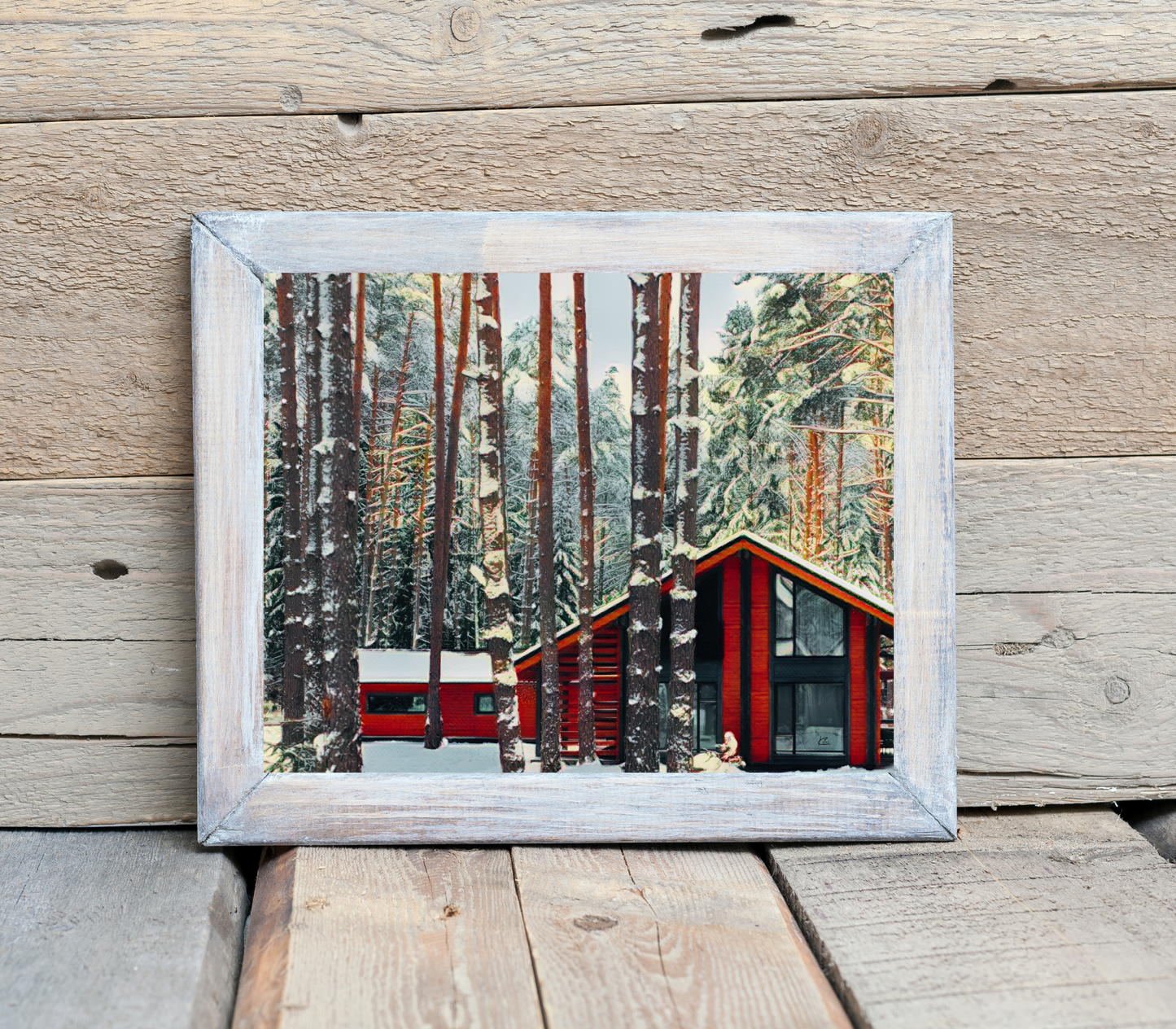 Winter Cabin in the Trees Landscape Travel Art Poster