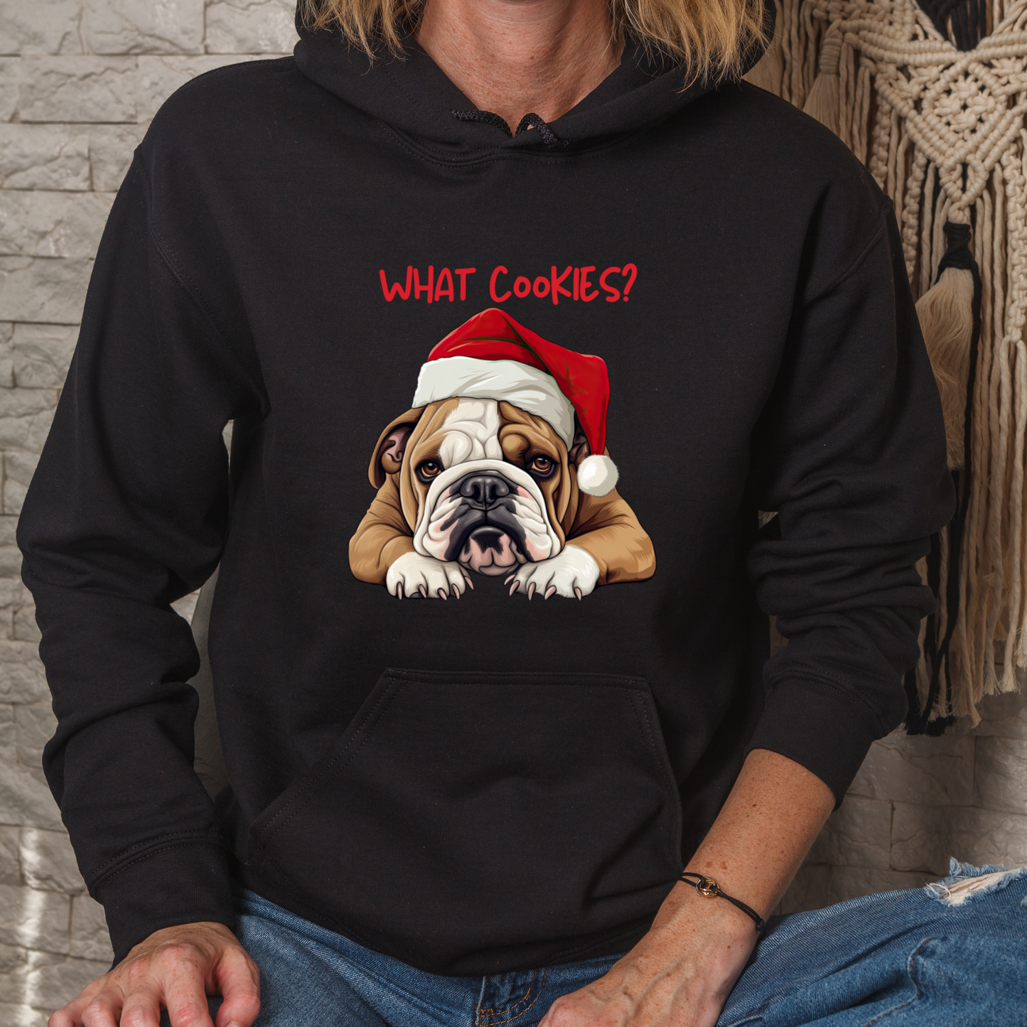 What Cookies? Bulldog in Santa Hat Unisex Heavy Blend™ Hooded Sweatshirt