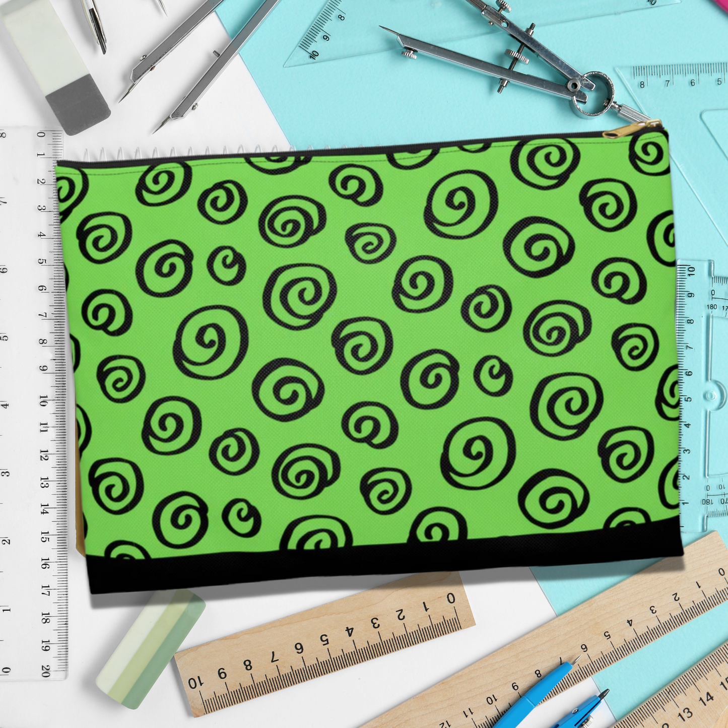 Black Swirl Green Accessory Pouch