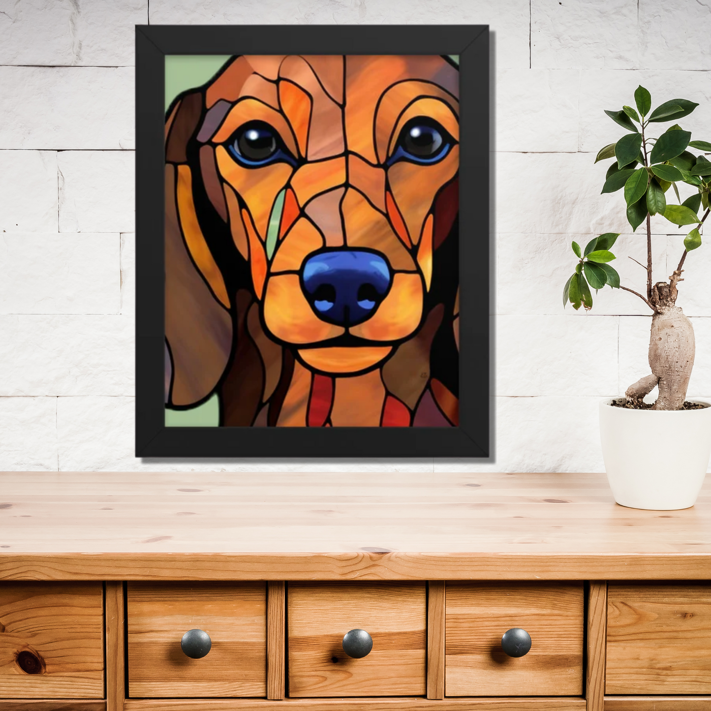 Dachshund Stained Glass Look Framed poster