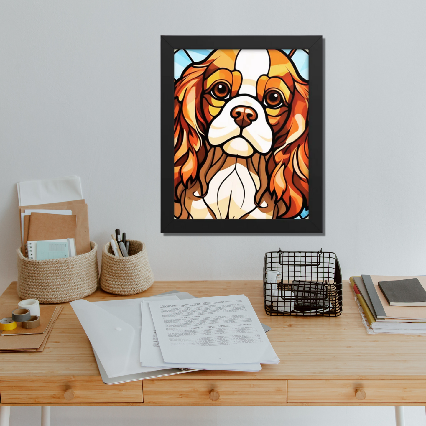 Cavalier King Charles Stained Glass Look Framed poster