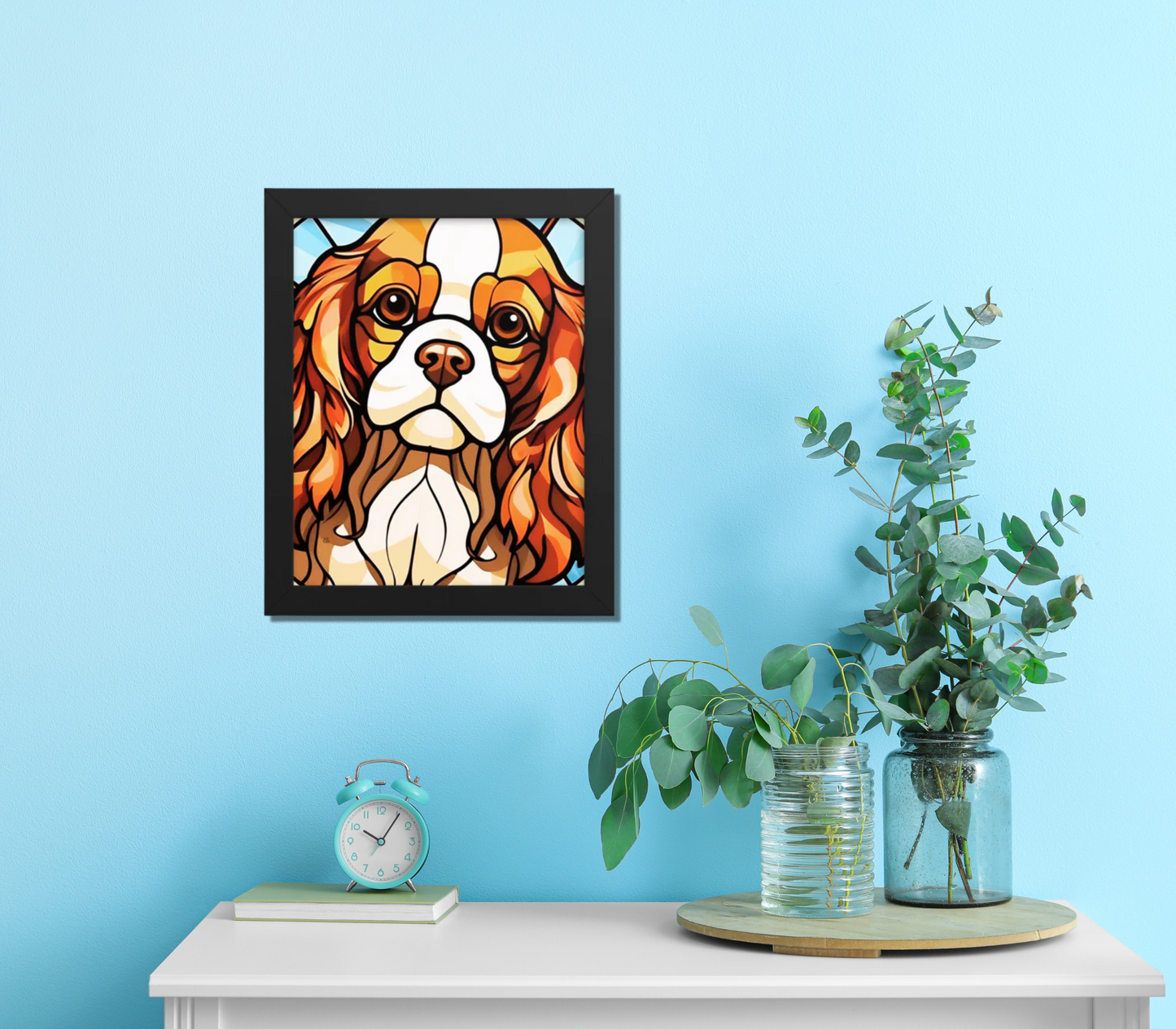 Cavalier King Charles Stained Glass Look Framed poster