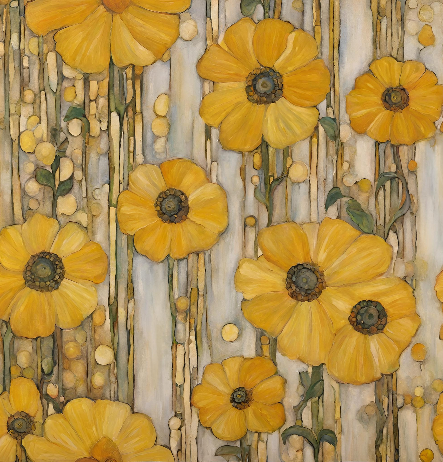 Yellow Flowers Polyester Shower Curtain