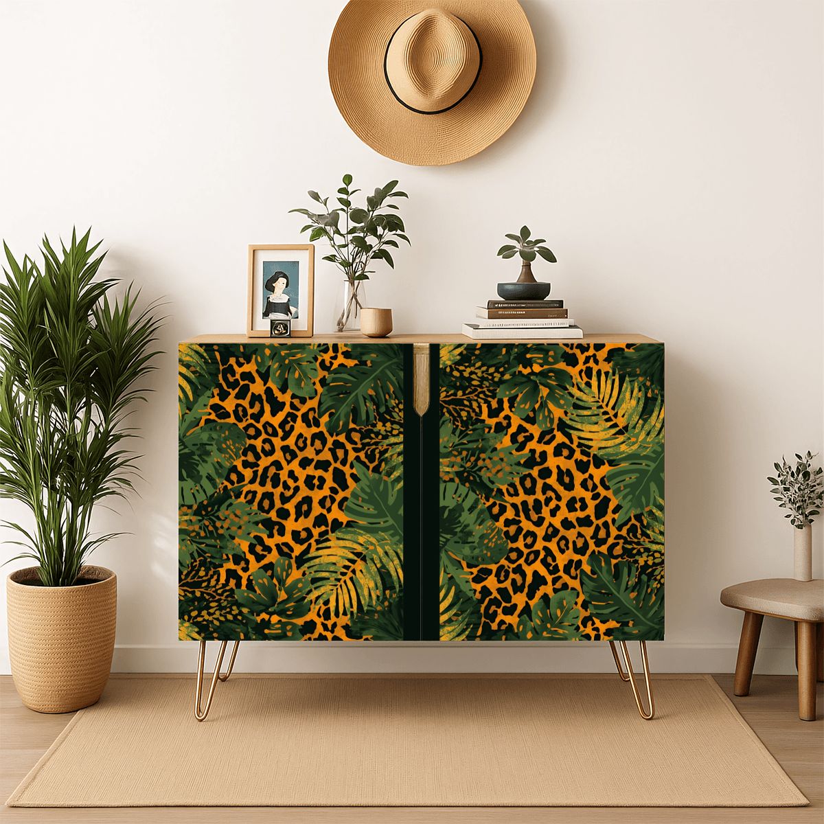 Jungle Leopard Wooden Storage Cabinet (Made in USA)
