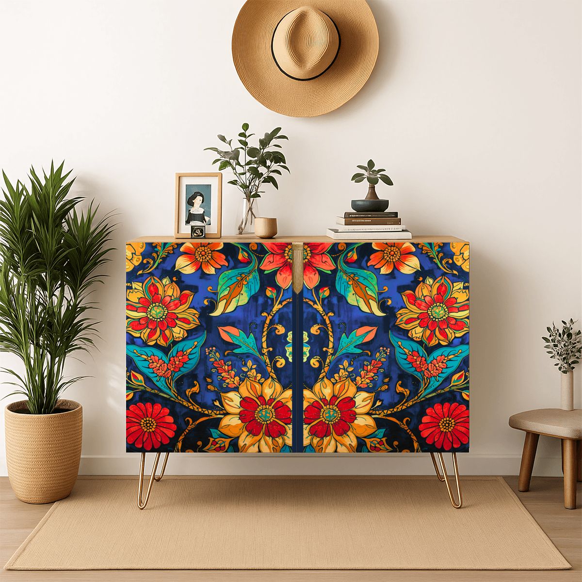 Bold Floral Wooden Storage Cabinet (Made in USA)