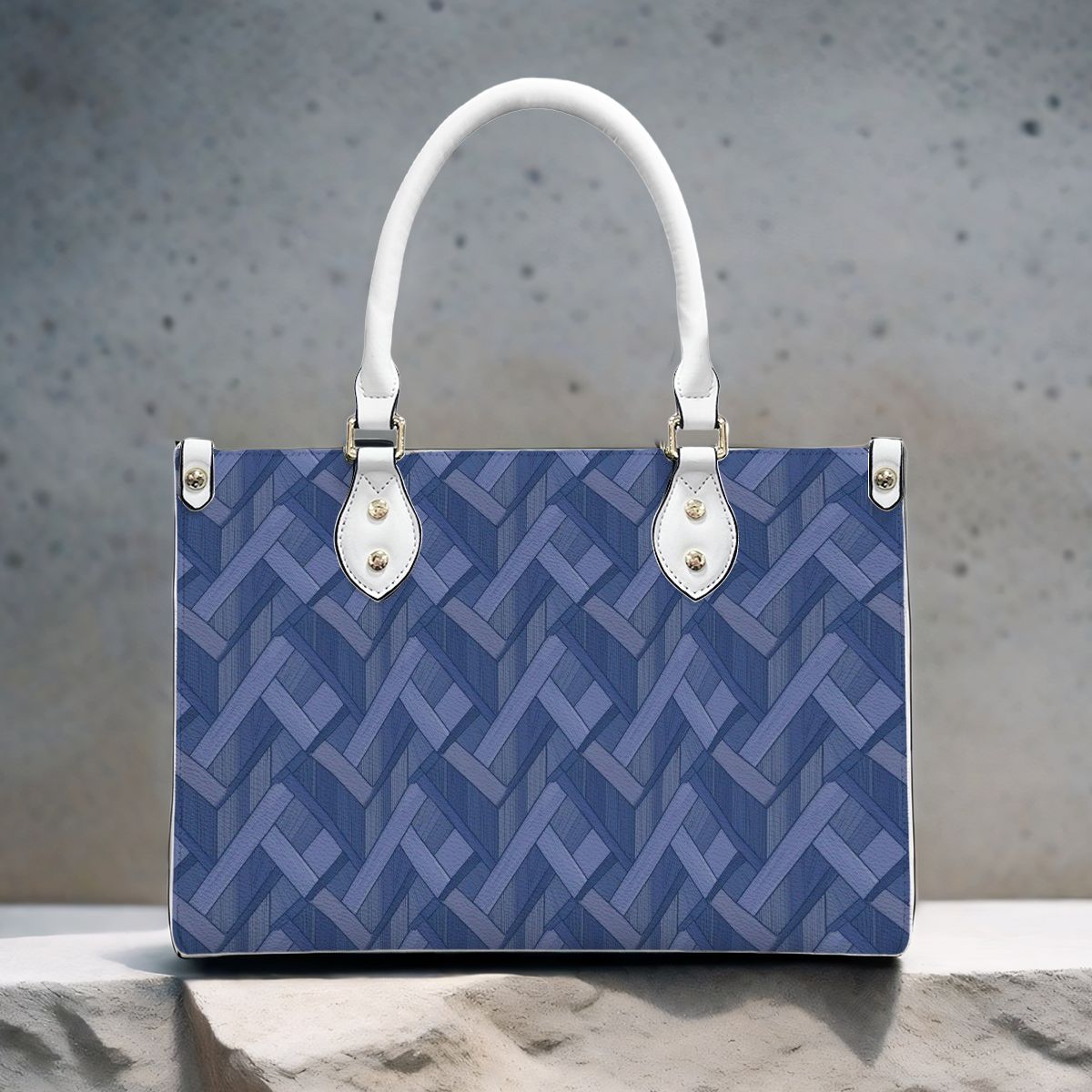 Blue Geometric Women's PU Leather Shoulder Handbag