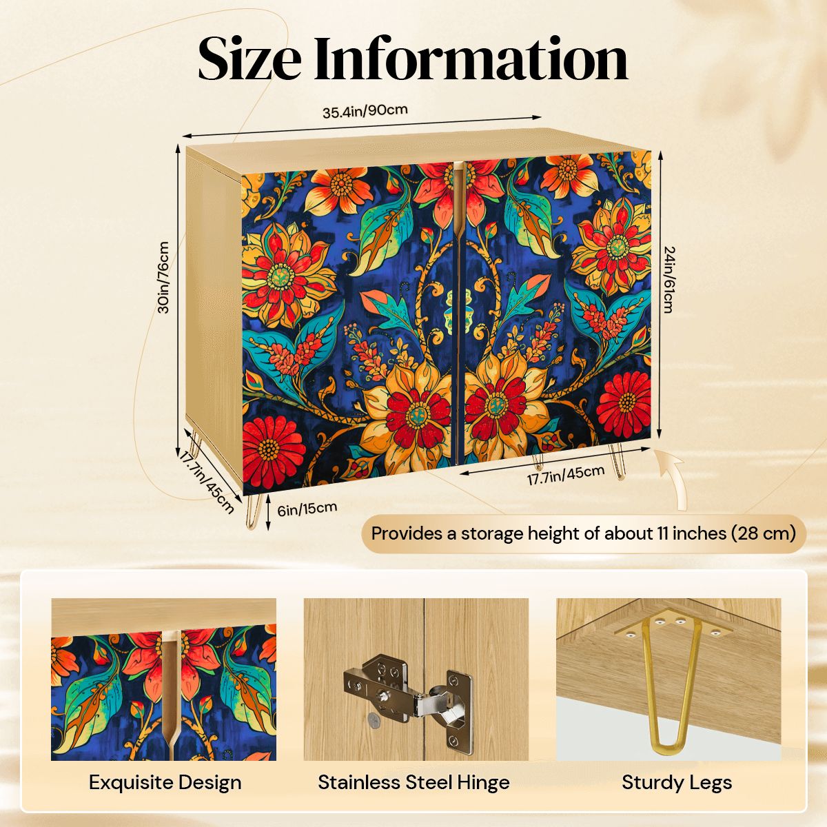 Bold Floral Wooden Storage Cabinet (Made in USA)