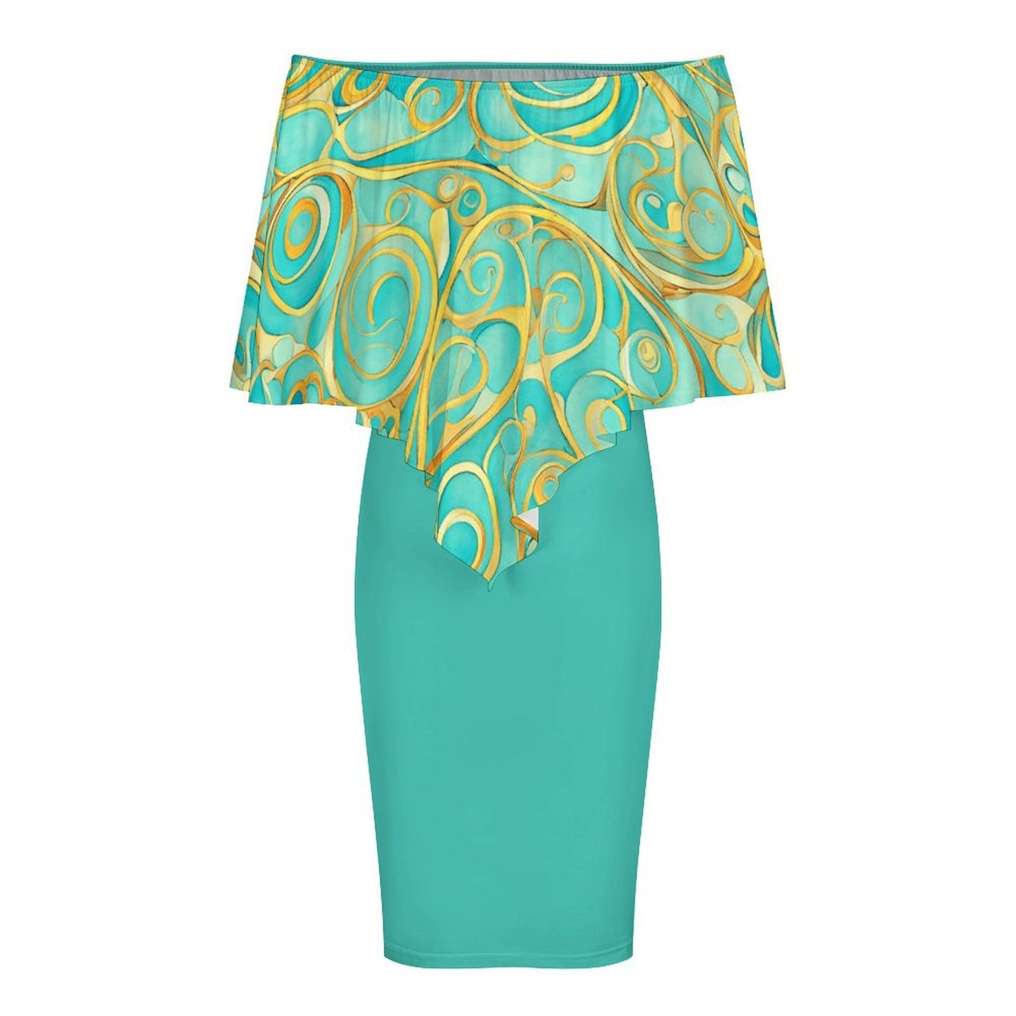Teal Swirl Women's Off-shoulder Shawl Dress
