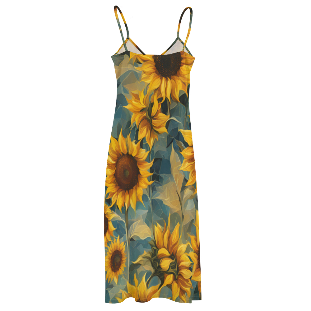 Sunflowers Women's Summer Fashion Maxi Slip Dress