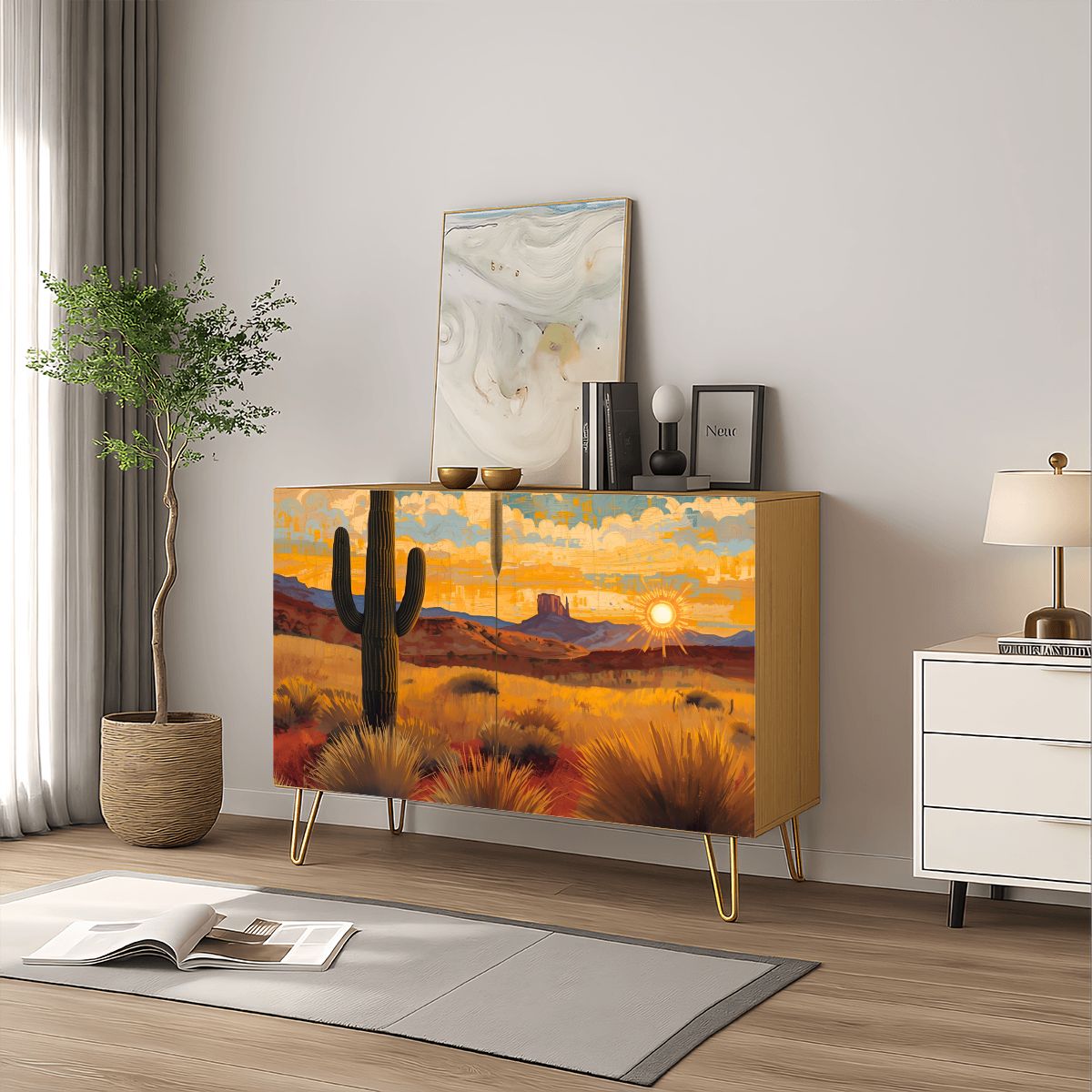Southwest Desert Art Wooden Storage Cabinet (Made in USA)