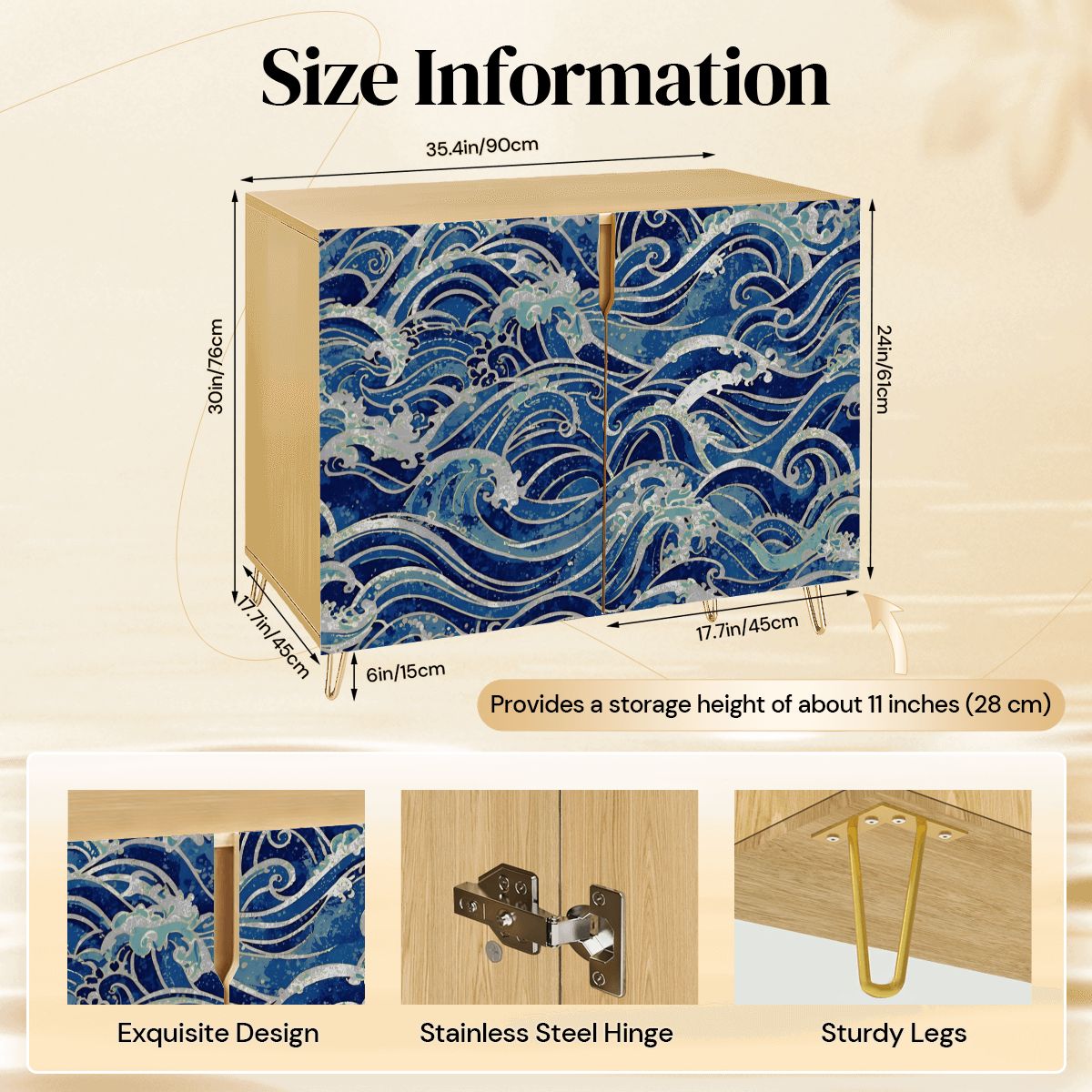 Ocean Waves Wooden Storage Cabinet (Made in USA)