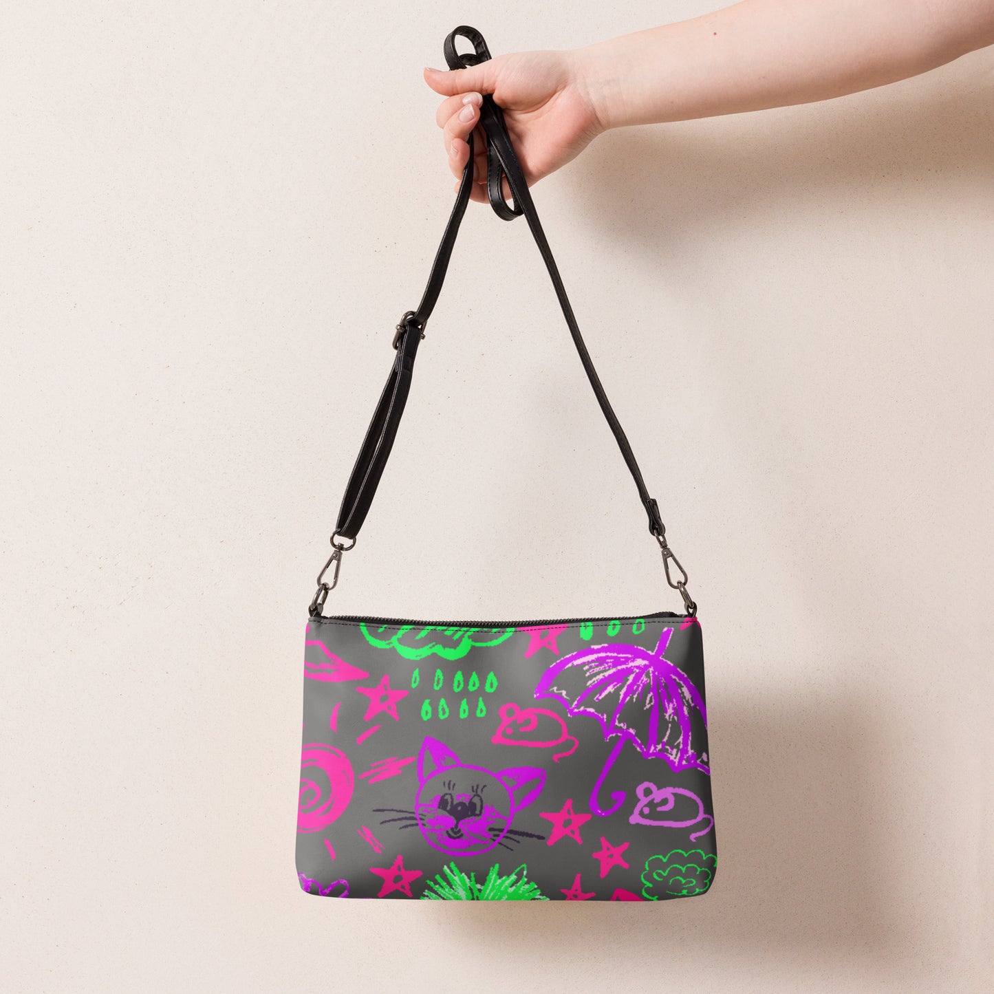 Cat Weather Crayon Drawing Crossbody bag