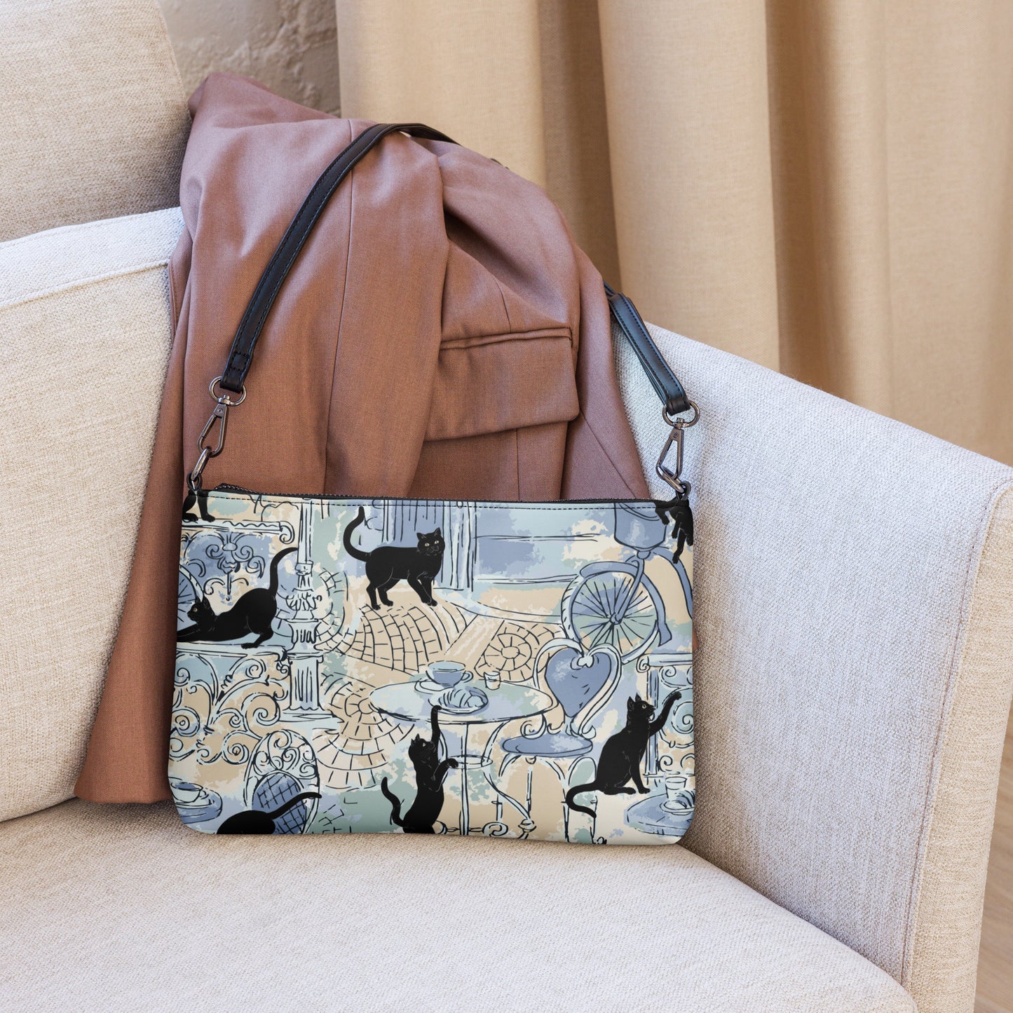 Paris Cats in Blue Crossbody bag