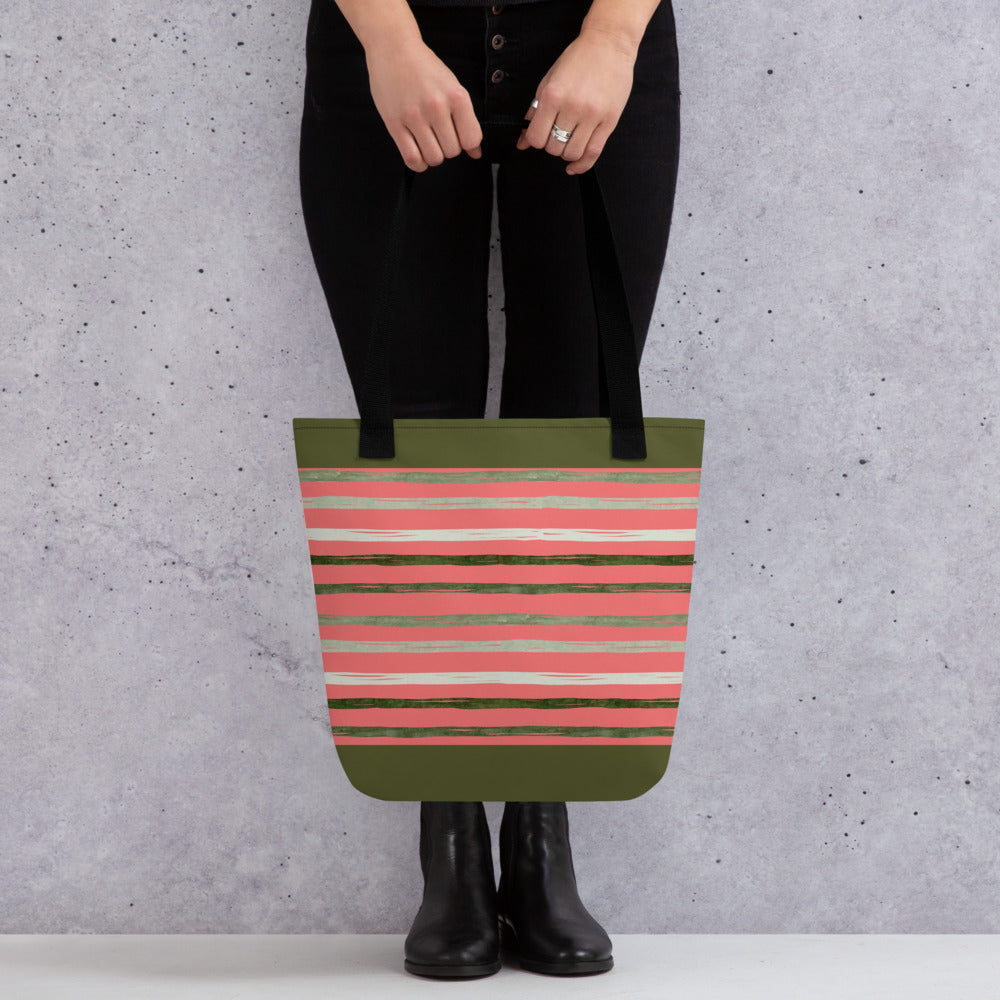 Utah Green Stripes on Melon Tote bag