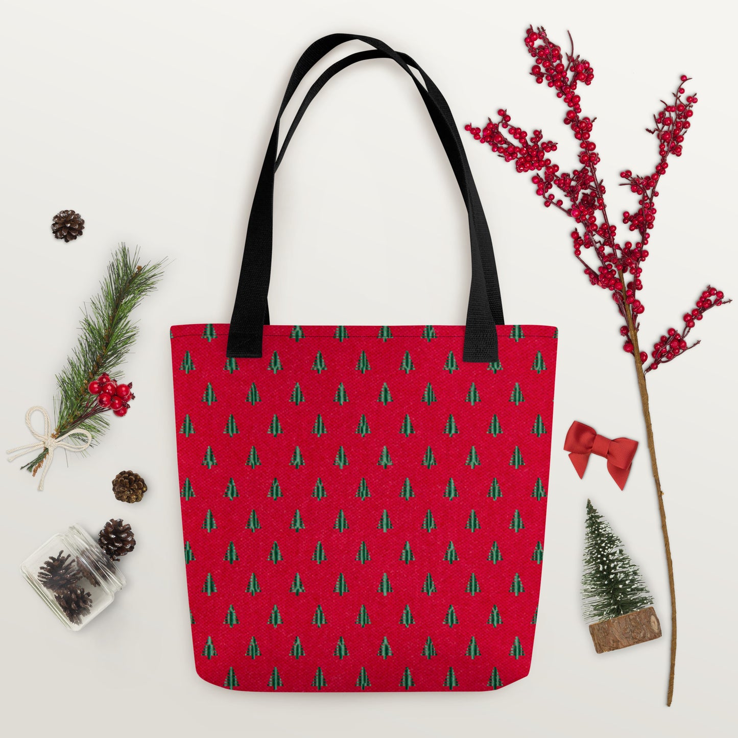 Tiny Tree Print on Red Tote bag