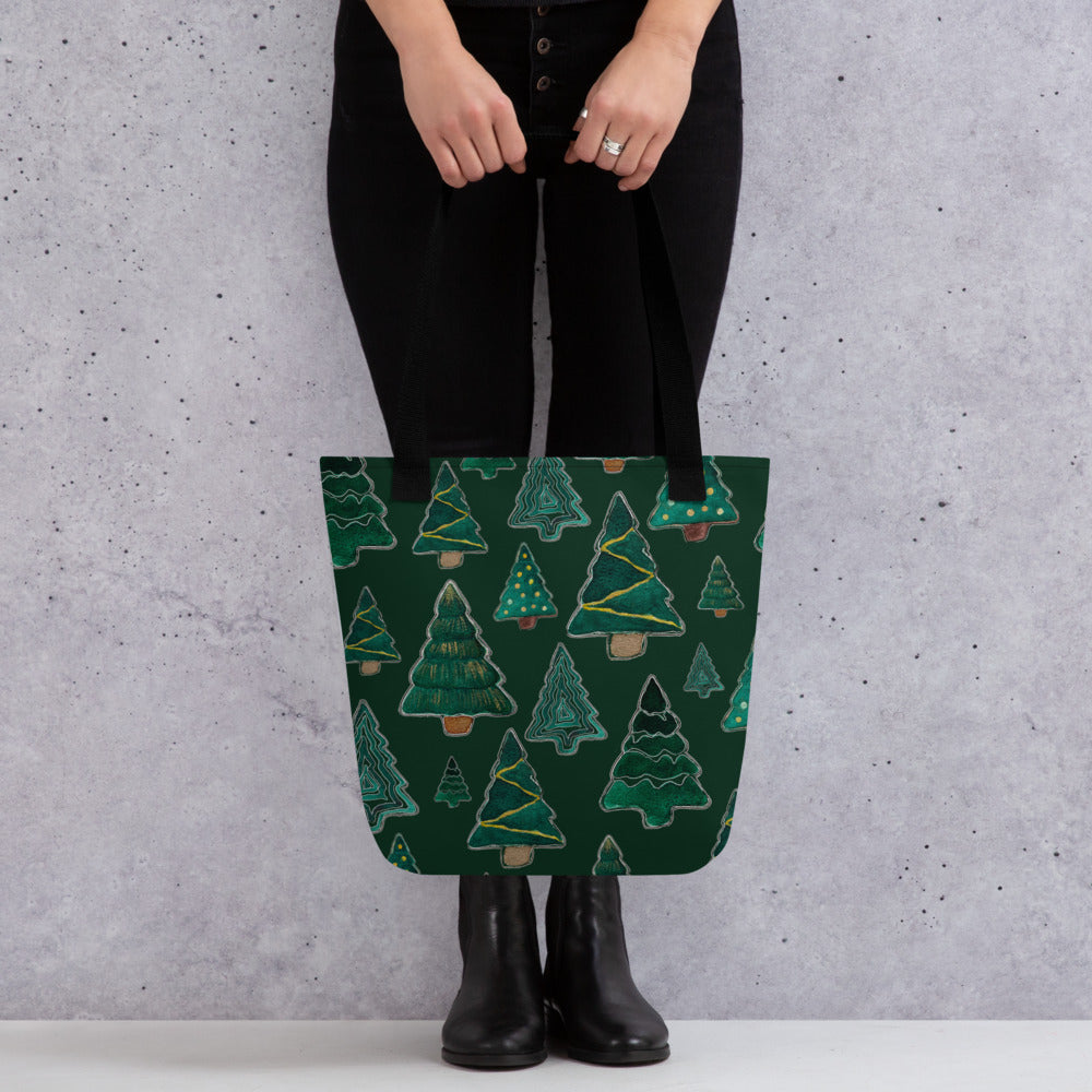 Christmas Tree Cutouts on Green Tote bag