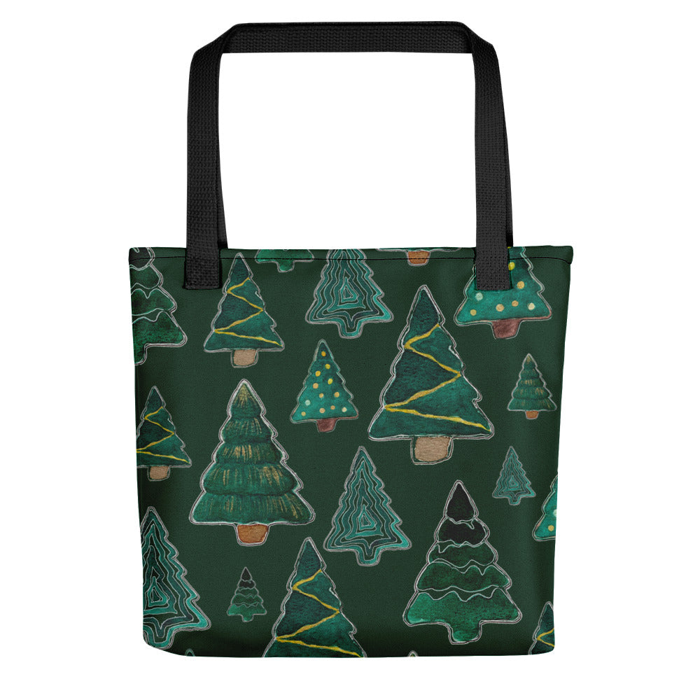 Christmas Tree Cutouts on Green Tote bag