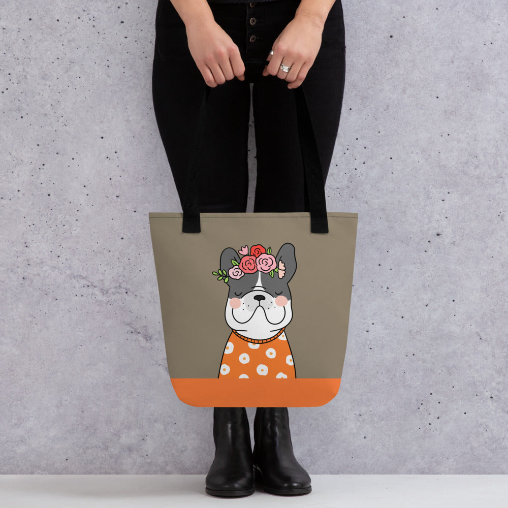 French Bulldog in Orange Tote bag