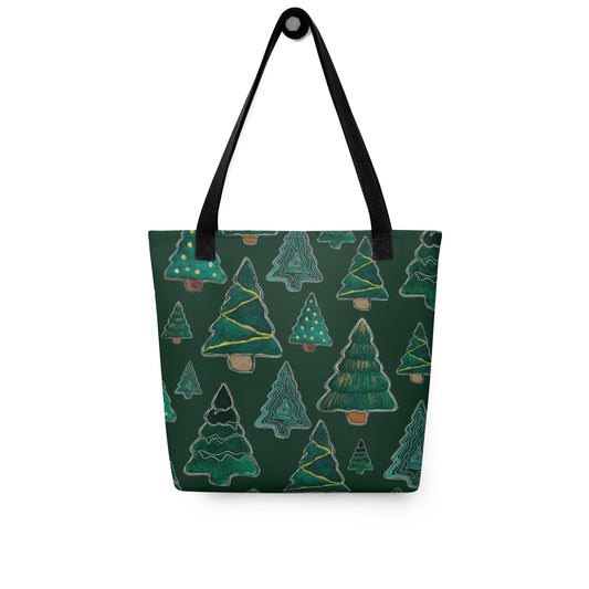 Christmas Tree Cutouts on Green Tote bag