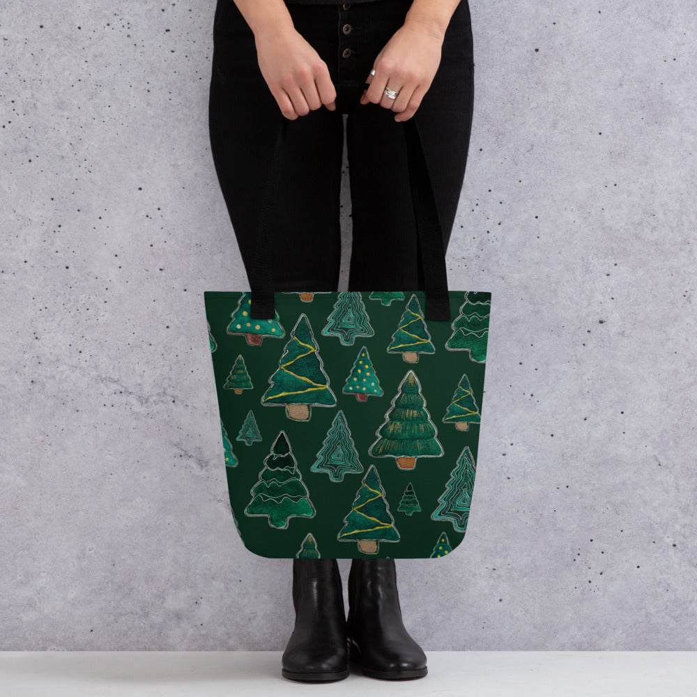 Christmas Tree Cutouts on Green Tote bag