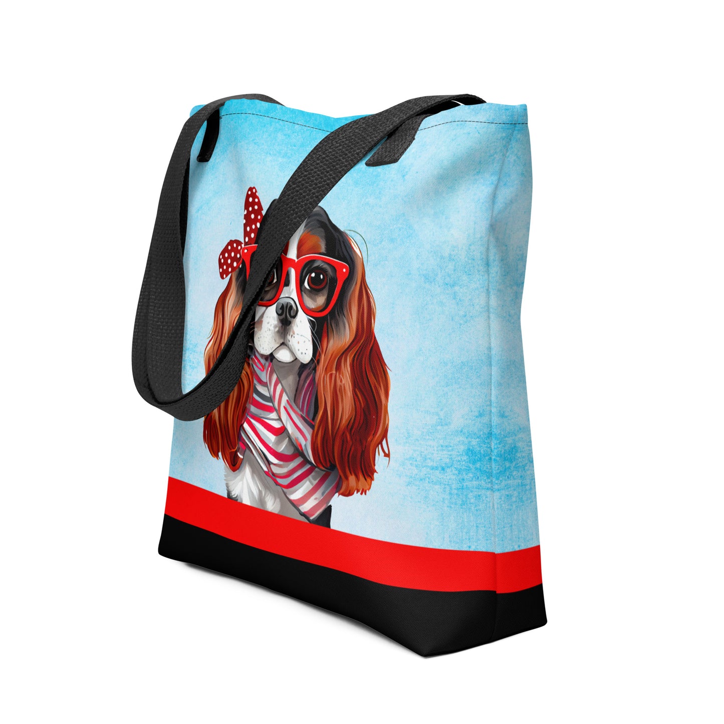 Cavalier King Charles in Red Glasses Tote bag