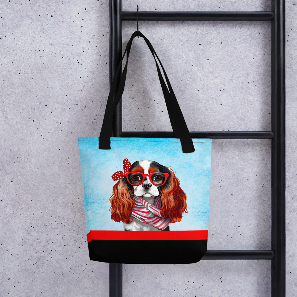 Cavalier King Charles in Red Glasses Tote bag