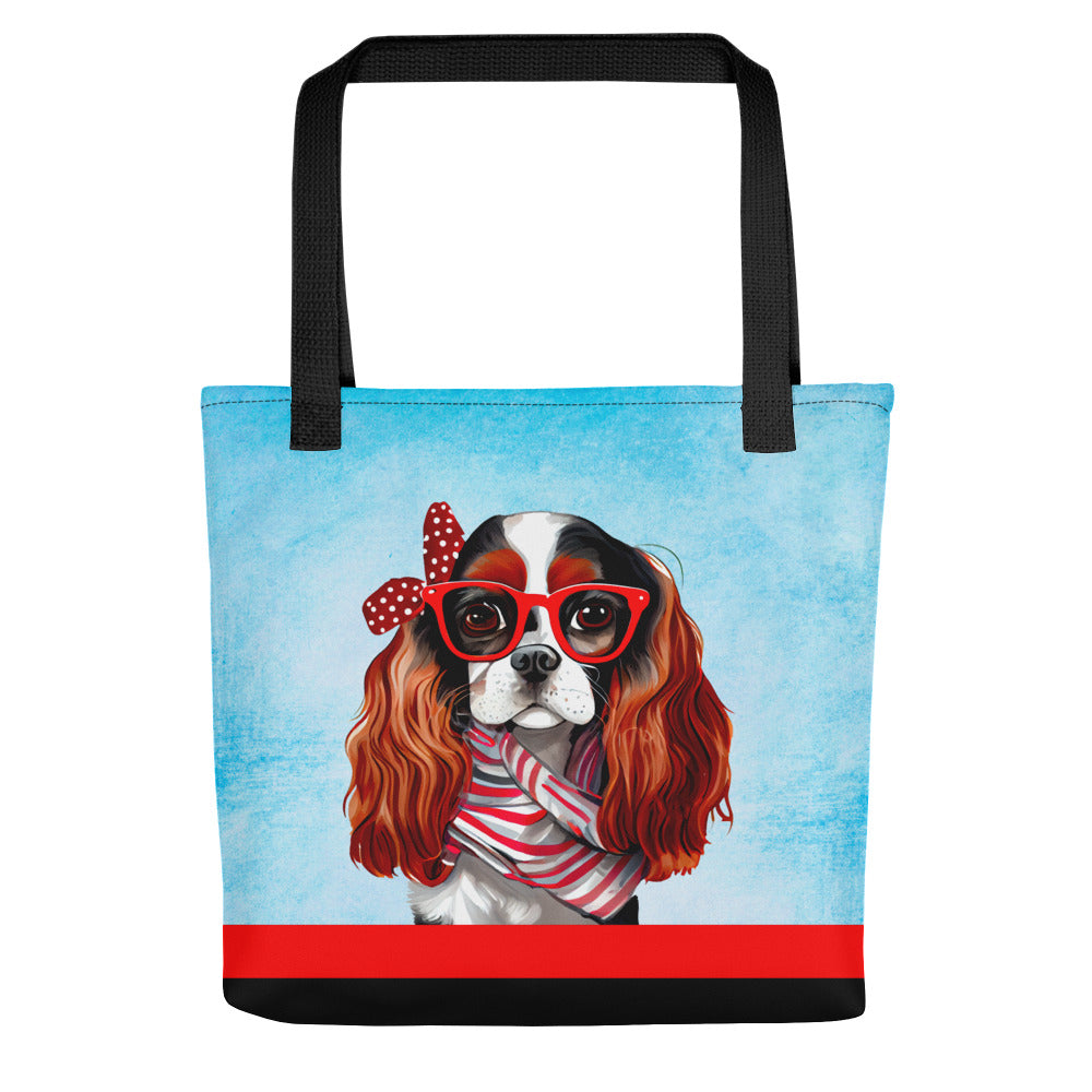 Cavalier King Charles in Red Glasses Tote bag