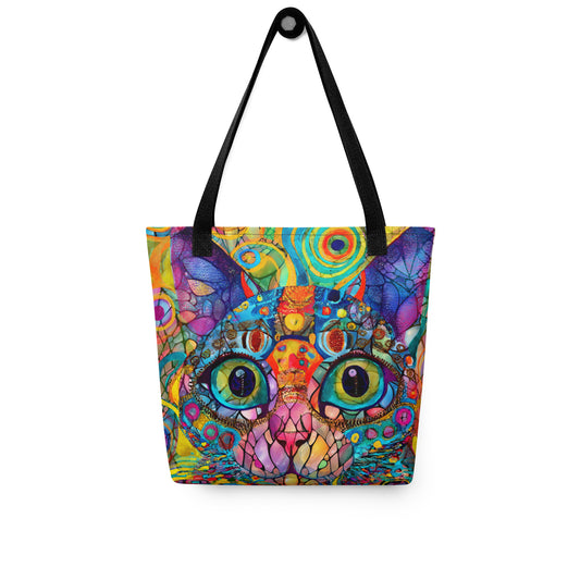 Fancy Boho Abstract Colorful Cat Tote bag