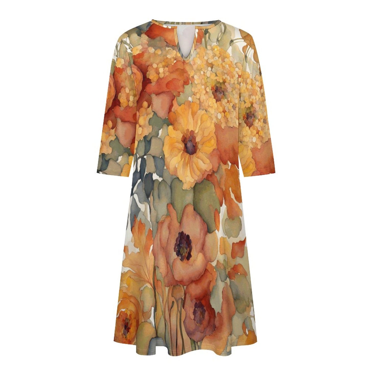 Amber V-neck 3/4 Sleeve Dress with Pockets