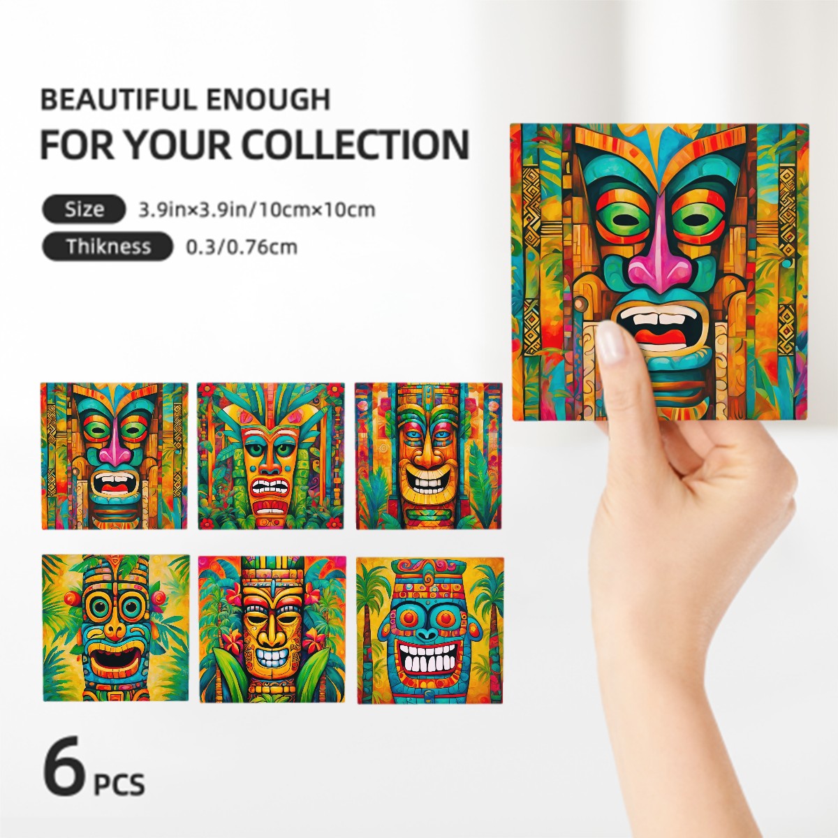 Tiki Fun Square Ceramic Coasters Set of 6