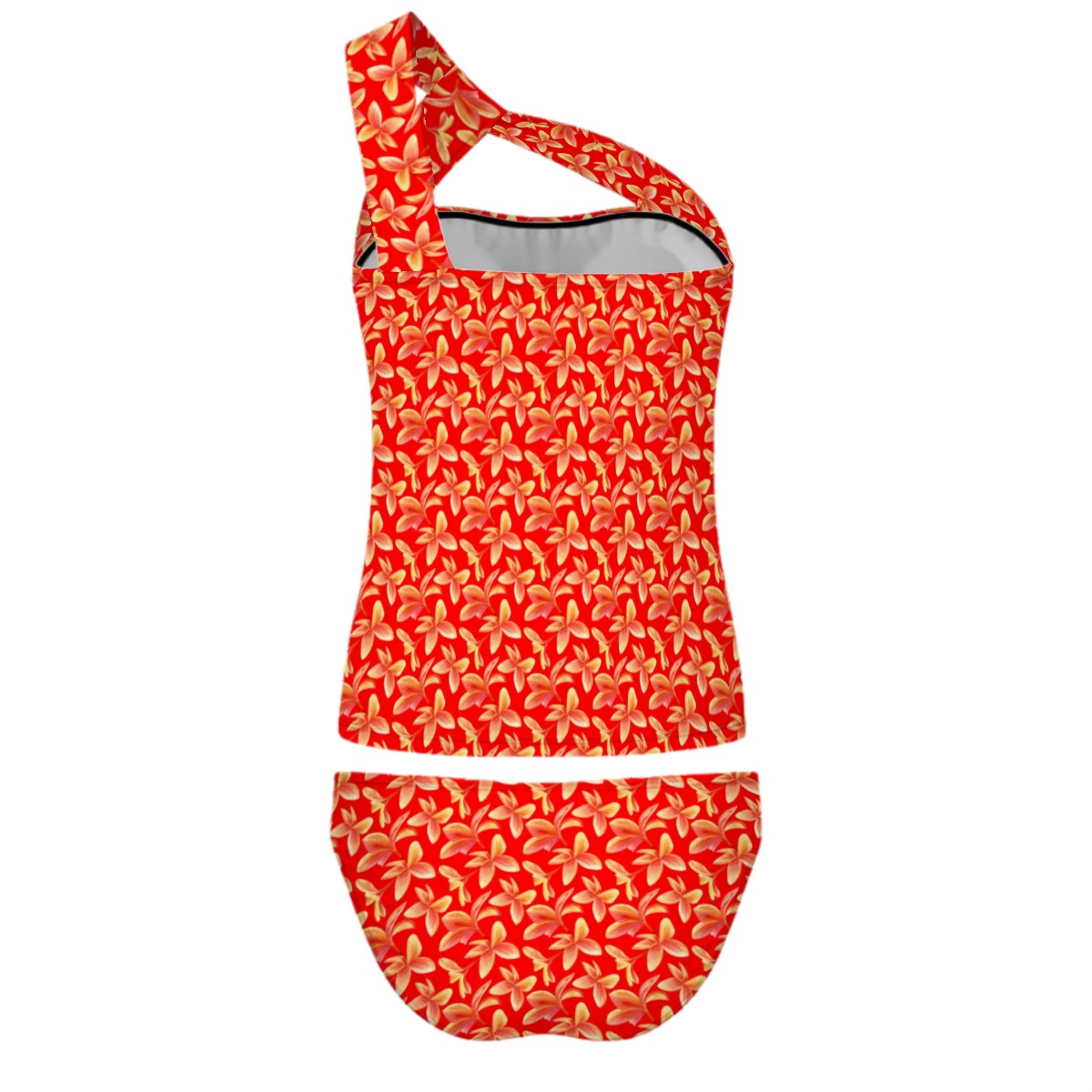 Plumeria One-Shoulder Two Piece Tankini Swimsuit