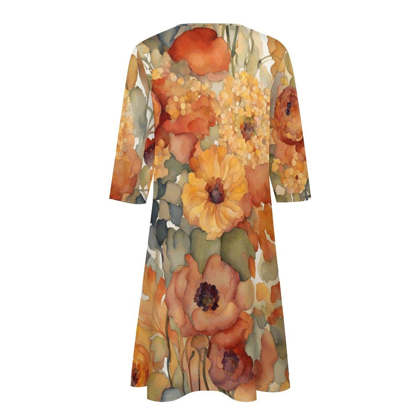 Amber V-neck 3/4 Sleeve Dress with Pockets