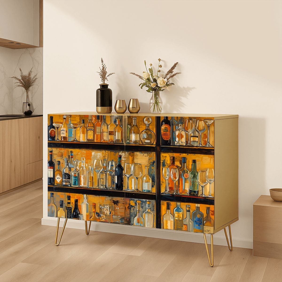 Modern Bar Art Wooden Storage Cabinet (Made in USA)