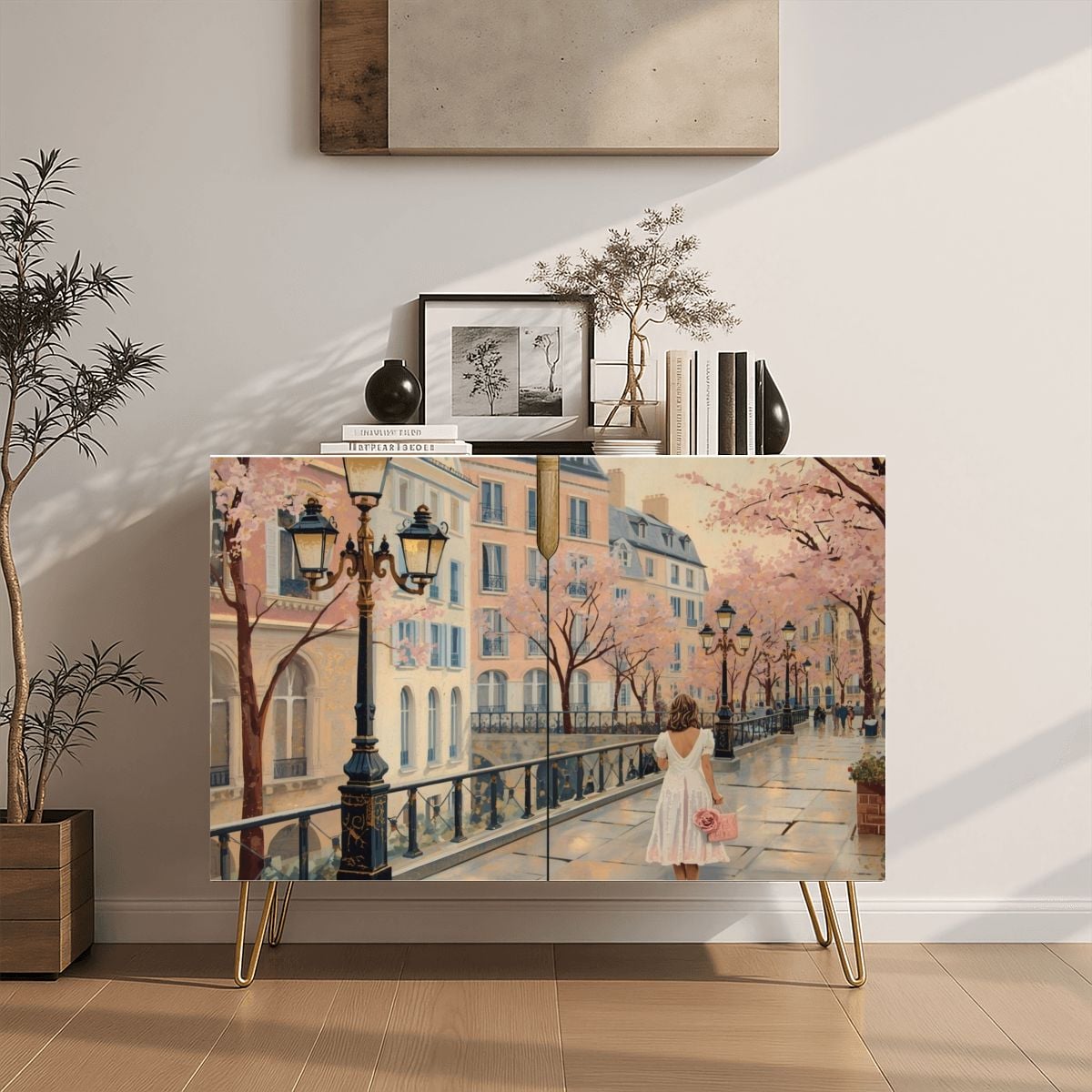 Paris Street Art Wooden Storage Cabinet (Made in USA)