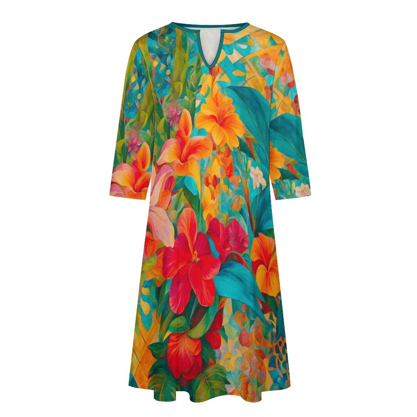 Aruba V-neck 3/4 Sleeve Dress with Pockets