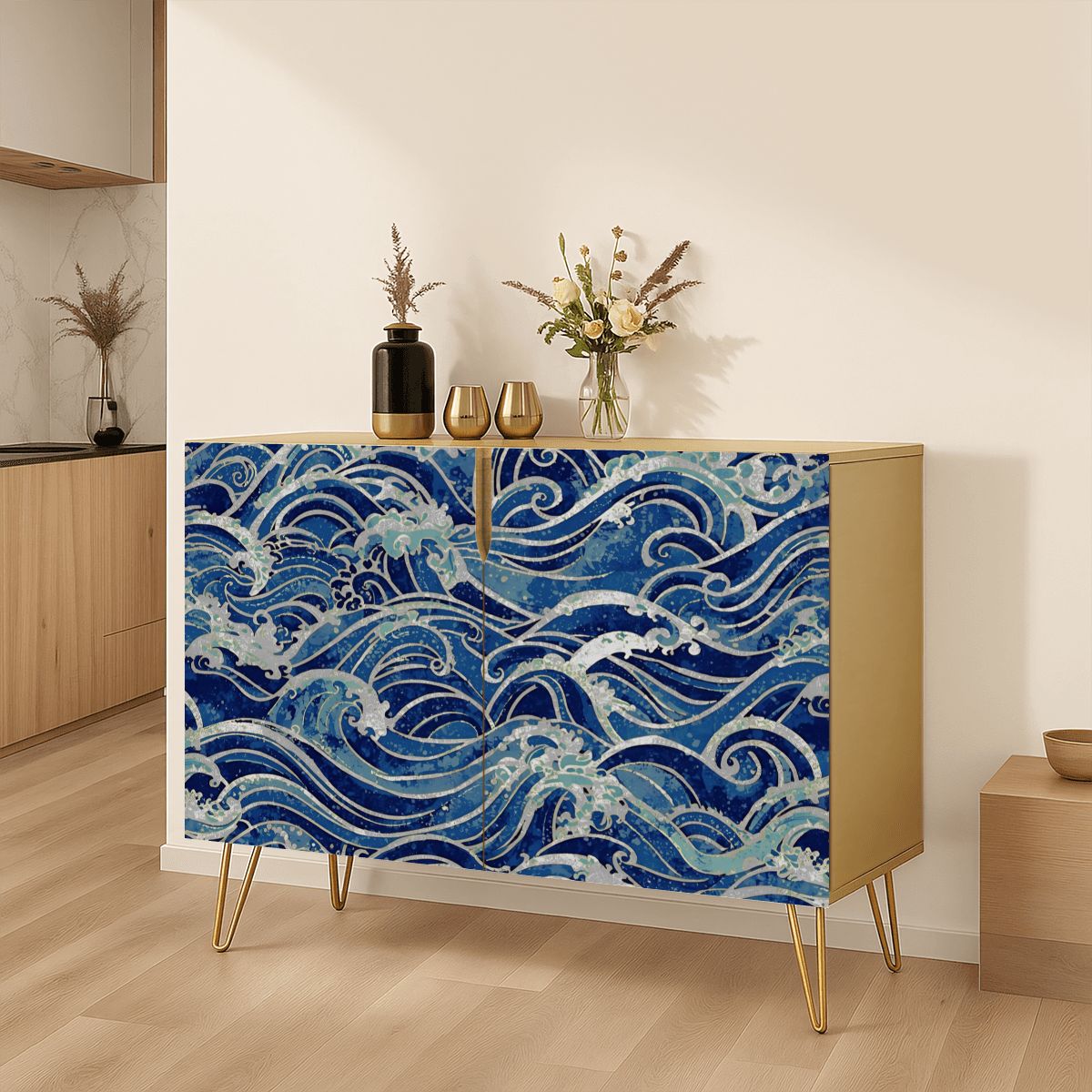 Ocean Waves Wooden Storage Cabinet (Made in USA)