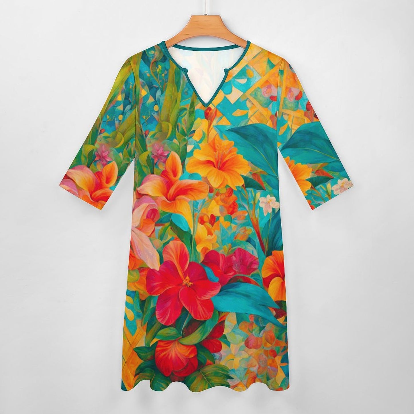 Aruba V-neck 3/4 Sleeve Dress with Pockets